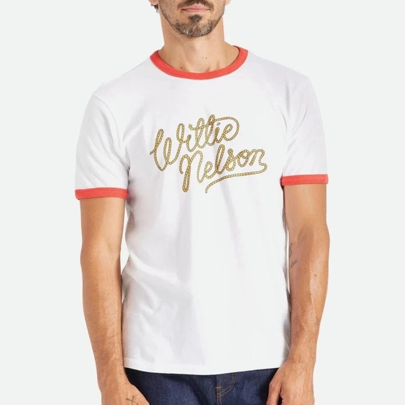 Brixton x Willie Nelson Short Sleeve Rodeo Ringer Tee In White Red Men's Size L - Picture 1 of 7